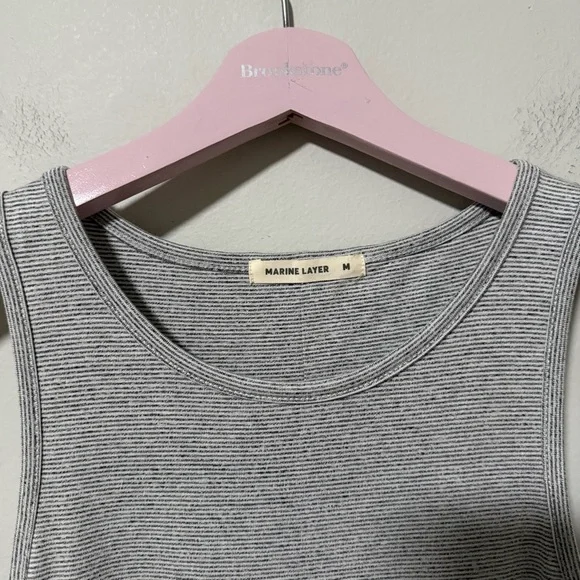 Marine Layer Tank Dress Medium Grey White Thin Micro Stripe Lexi Stretch Midi - Picture 6 of 7